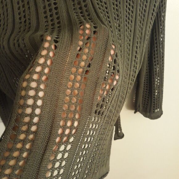 Pink Queen Crocket Cardigan Sweater Womens Large Green Long Sleeve V Neck Loose - Picture 6 of 12